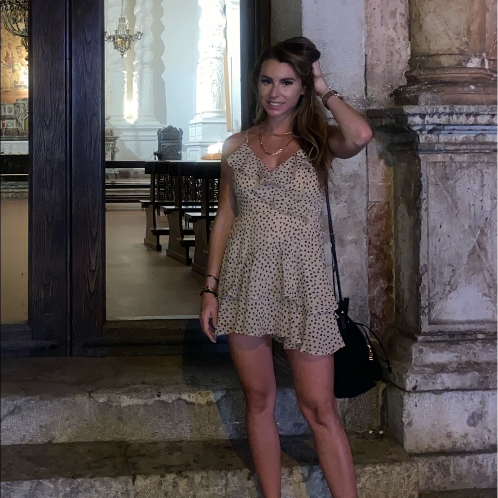 Beige & black Polkadot romper